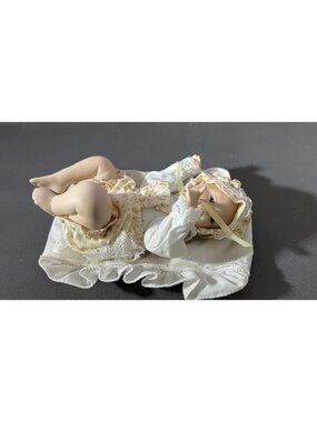 Porcelain Baby Doll In Lace Bonnet & Yellow Floral Outfit